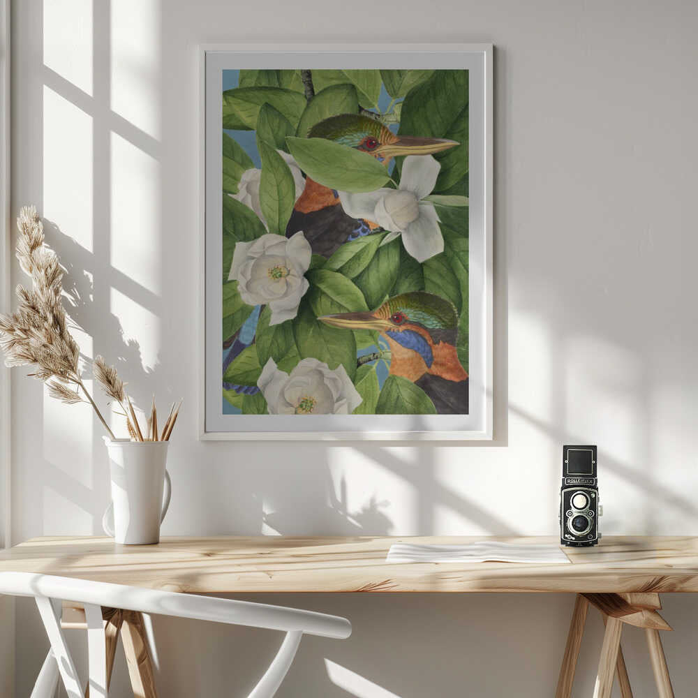Tropical Kingfishers Magnolias, arte de Marja van den Hurk