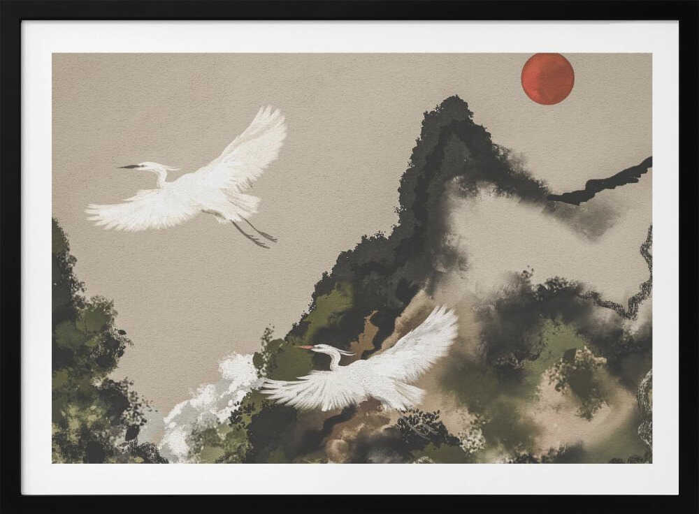 Red Sun Egret Flight, arte de Josie George