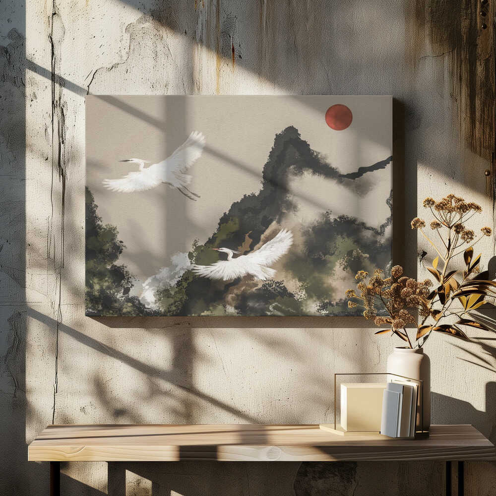 Red Sun Egret Flight, arte de Josie George