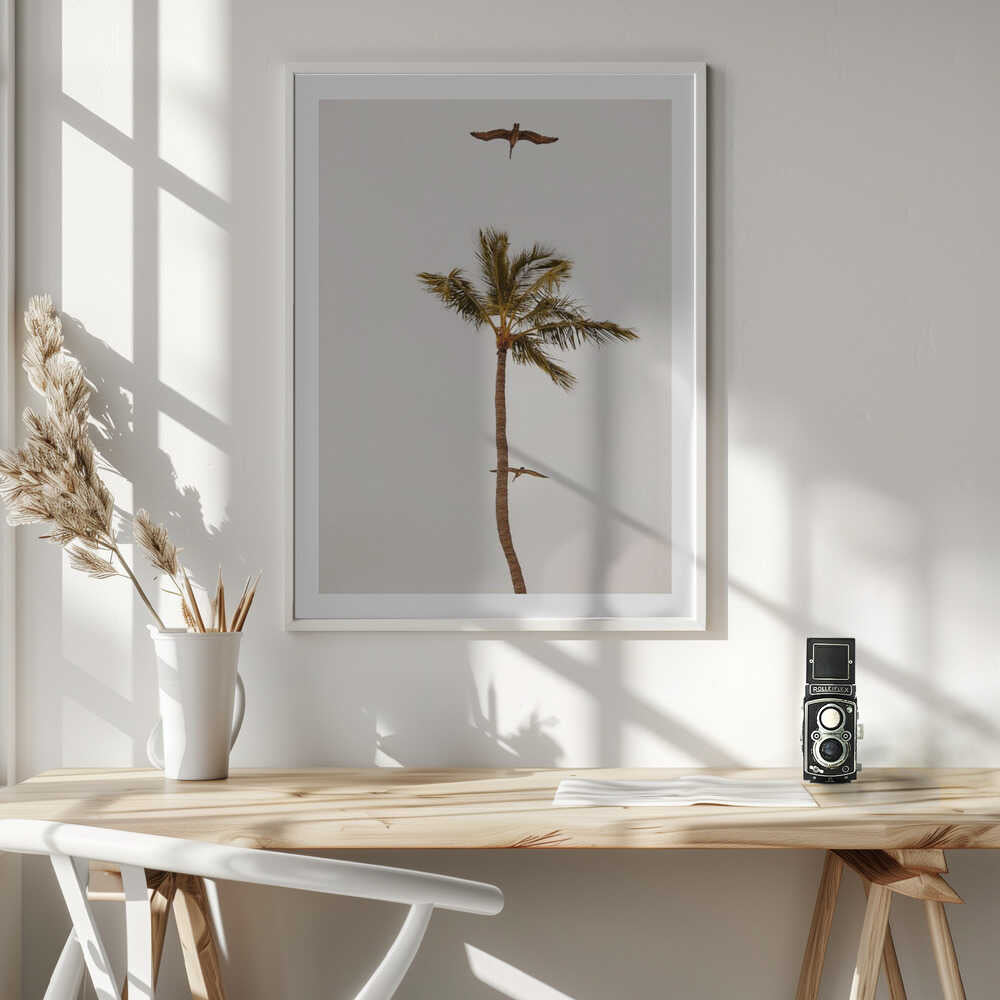 Palm Tree Pelican Flight, arte de Del Mundo Imagery