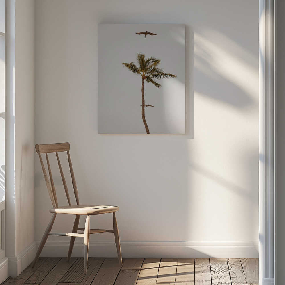 Palm Tree Pelican Flight, arte de Del Mundo Imagery