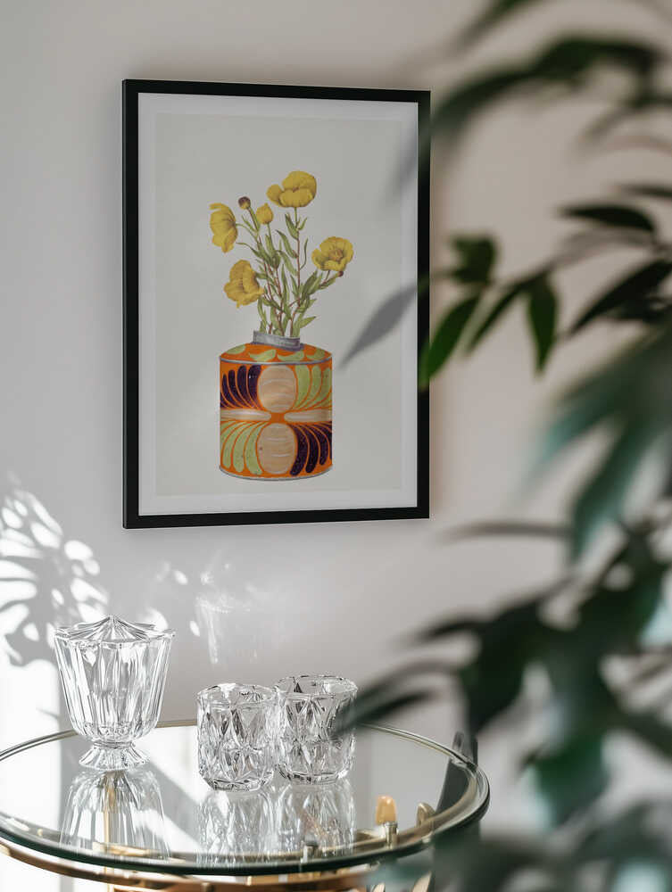 Yellow Flowers Orange Vase, arte de Wild Violets