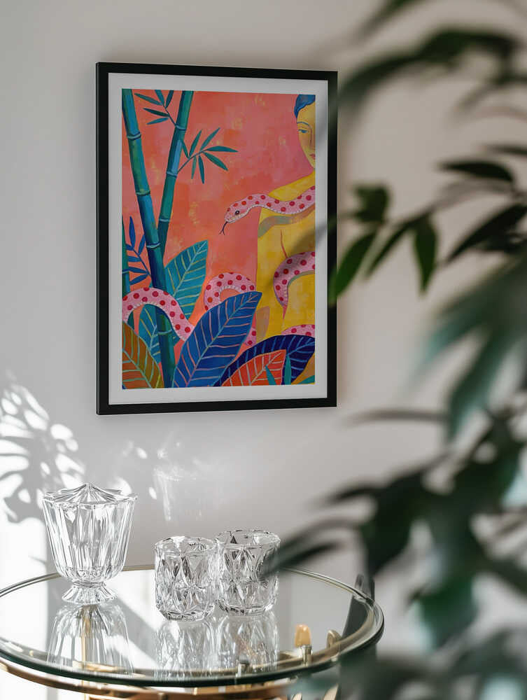 Woman Pink Snake Jungle, arte de Uma Gokhale