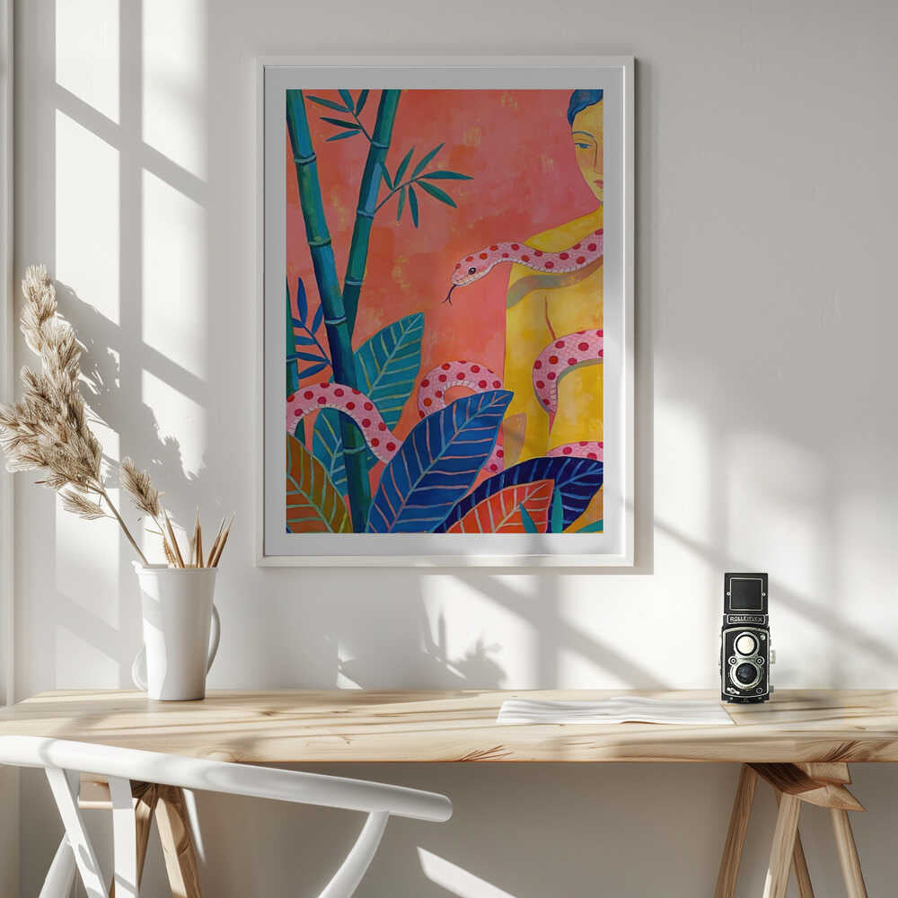 Woman Pink Snake Jungle, arte de Uma Gokhale