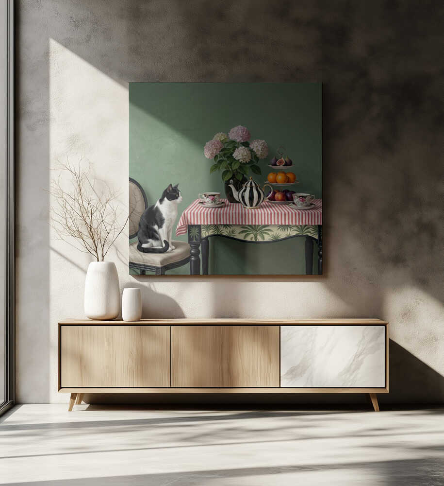 Cat's Tea Party, arte de Marja van den Hurk