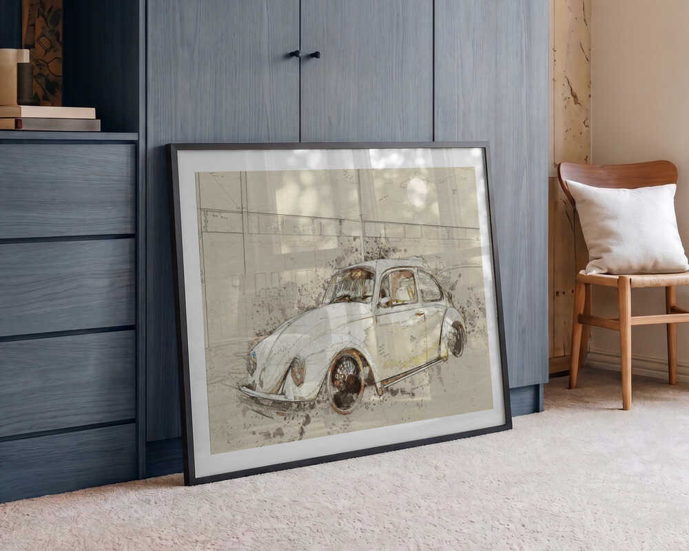 Moonlit Classic Car Sketch, arte de Lembayung senja studio [Vintage Poster]