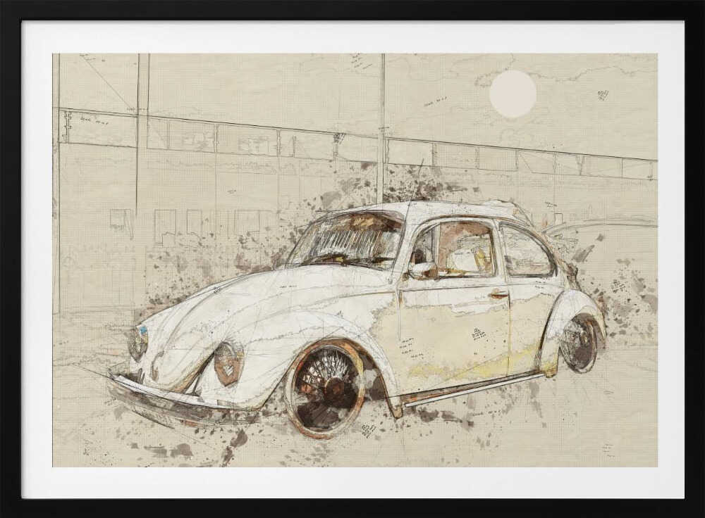 Moonlit Classic Car Sketch, arte de Lembayung senja studio [Vintage Poster]