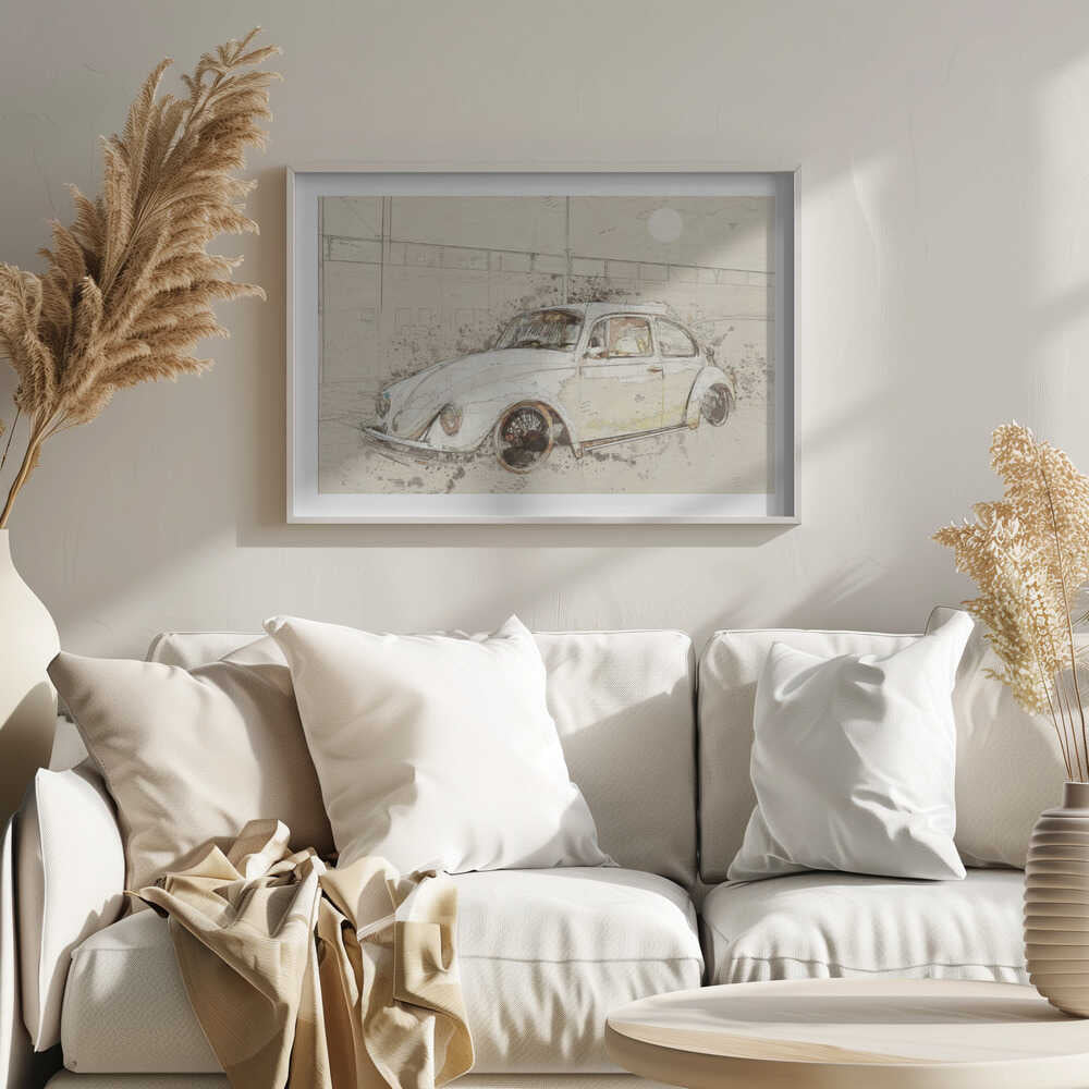 Moonlit Classic Car Sketch, arte de Lembayung senja studio [Vintage Poster]