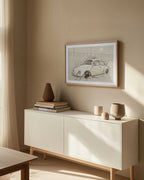 Moonlit Classic Car Sketch, arte de Lembayung senja studio [Vintage Poster]