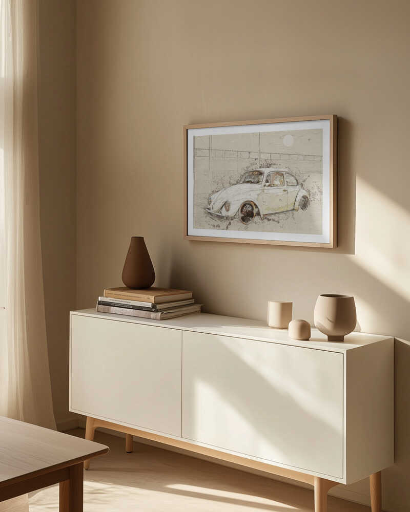 Moonlit Classic Car Sketch, arte de Lembayung senja studio [Vintage Poster]