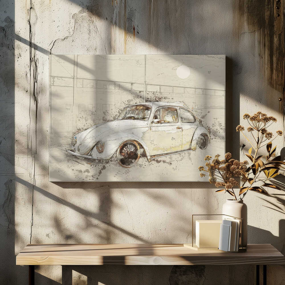 Moonlit Classic Car Sketch, arte de Lembayung senja studio [Vintage Poster]