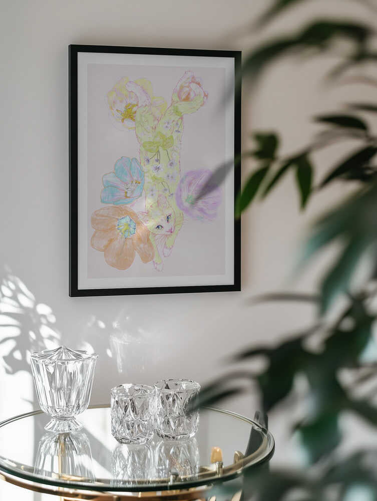 Pastel Cat and Tulips