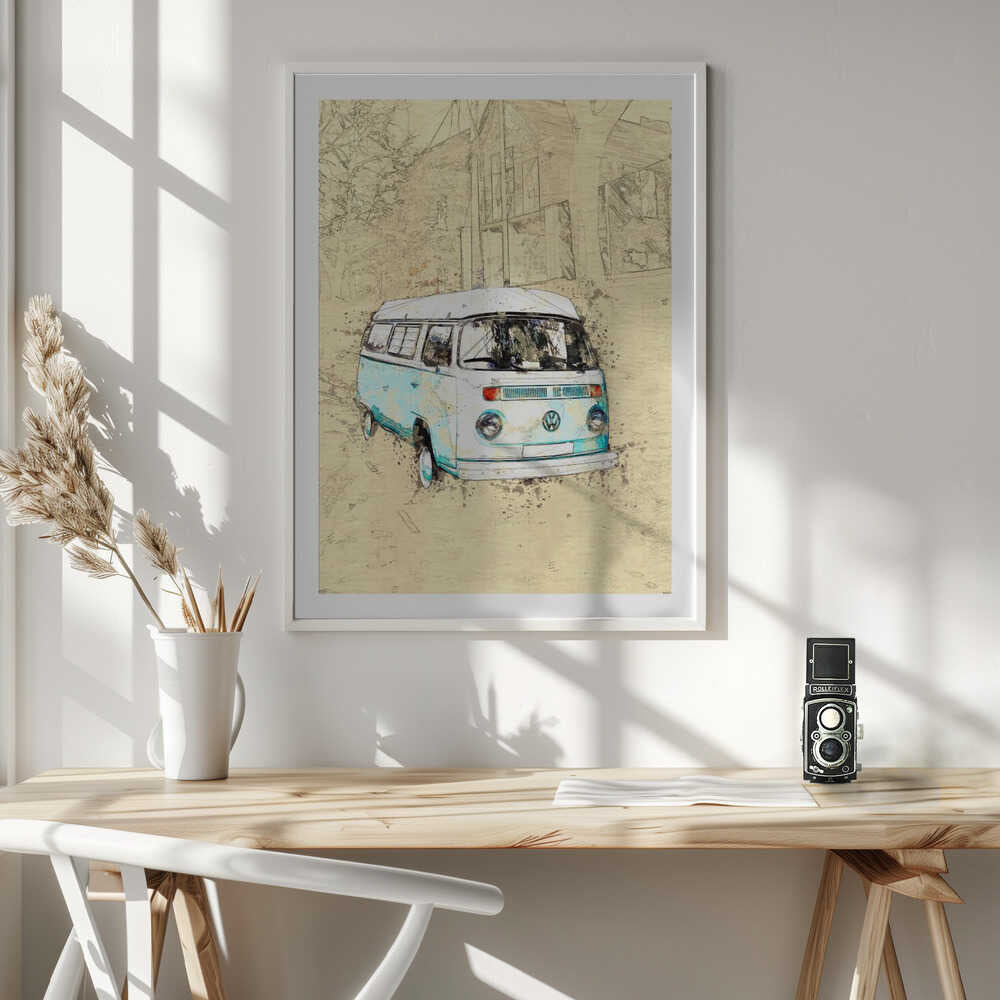 Vintage Camper Van Sketch, arte de Lembayung senja studio [Vintage Poster]