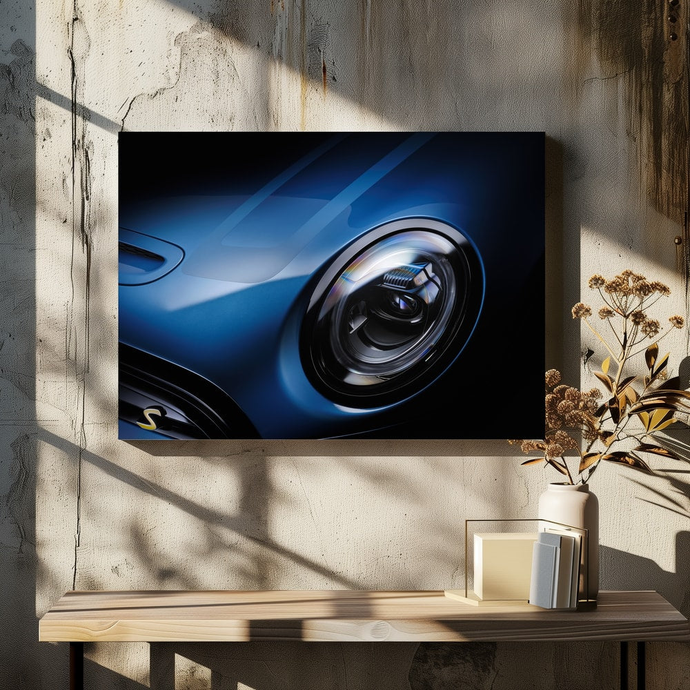 Sleek Blue Car Headlight