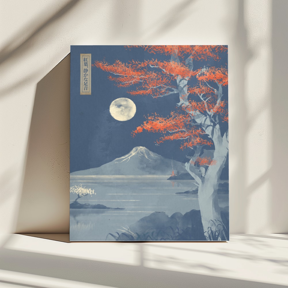 Autumn Moon Over Fuji