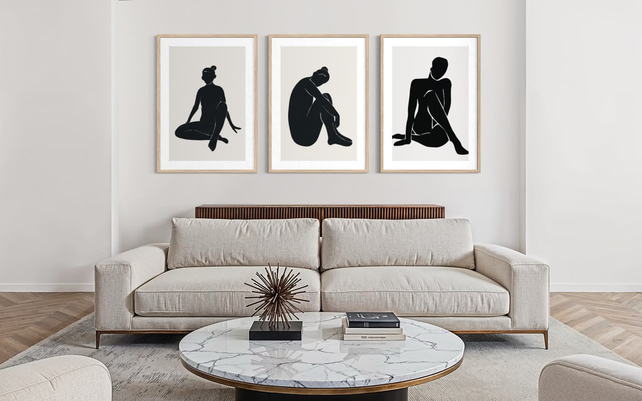 Figuras en Tinta · Trío — marco madera