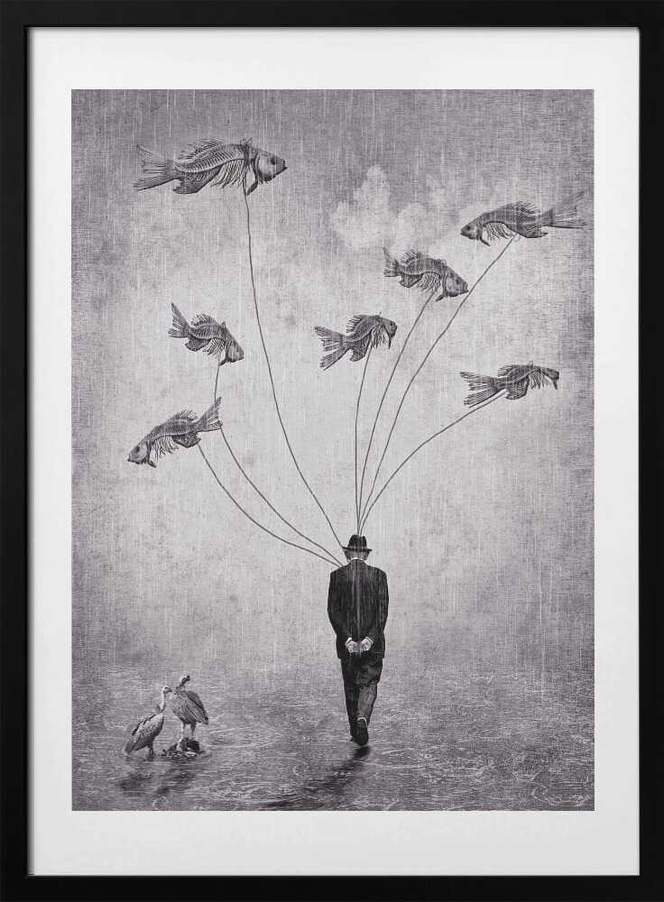 Man with Fish Skeletons, arte de ARUN MOHANRAJ con marco