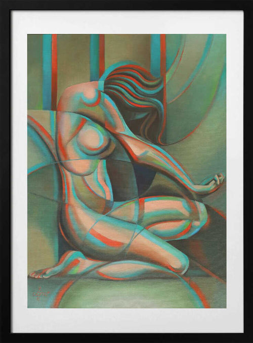 Contemplative Cubist Woman, arte de Corné Akkers con marco