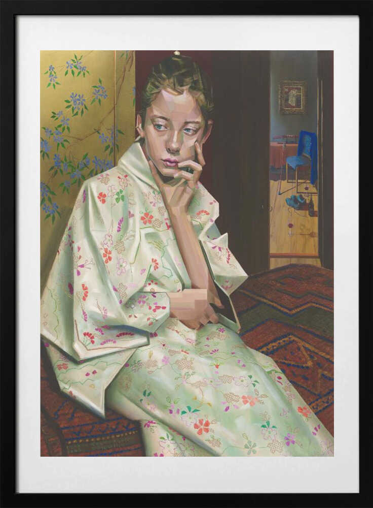 Pensive Kimono Girl, arte de Corné Akkers con marco