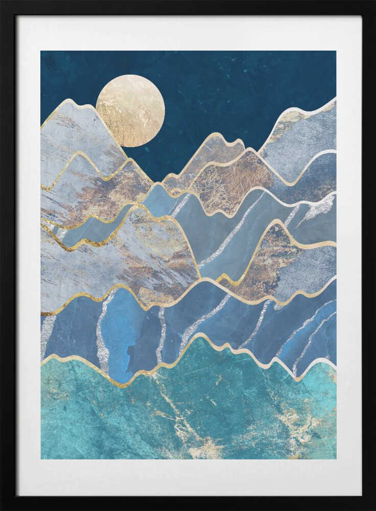 Golden Moon Mountains, arte de Sarah Manovski con marco