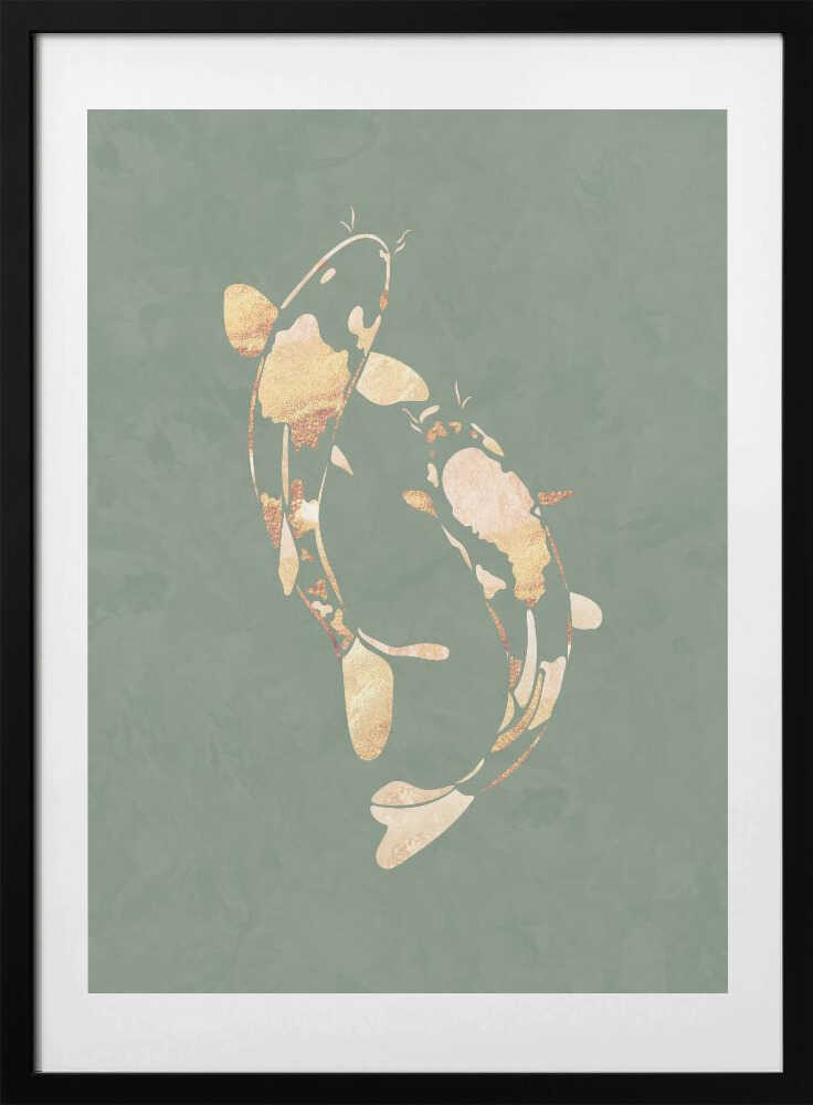 Elegant Gold Koi, arte de Sarah Manovski con marco