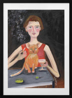 Woman Cat Cocktail Night, arte de Sharyn Bursic con marco
