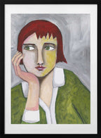 Pensive Red Haired Woman, arte de Sharyn Bursic con marco