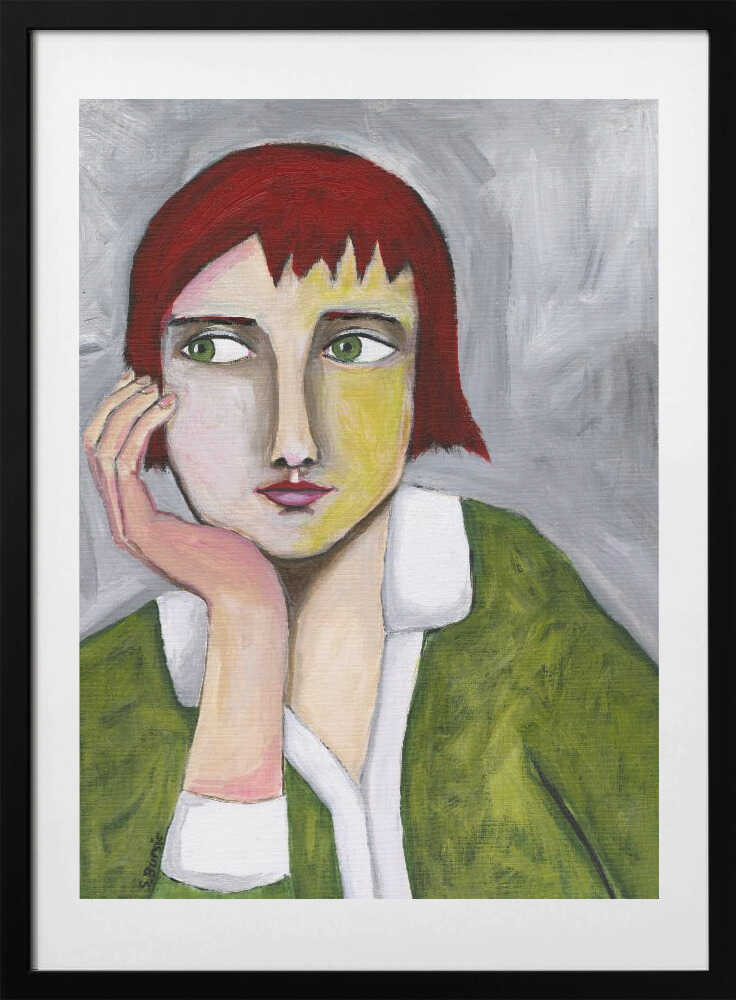 Pensive Red Haired Woman, arte de Sharyn Bursic con marco