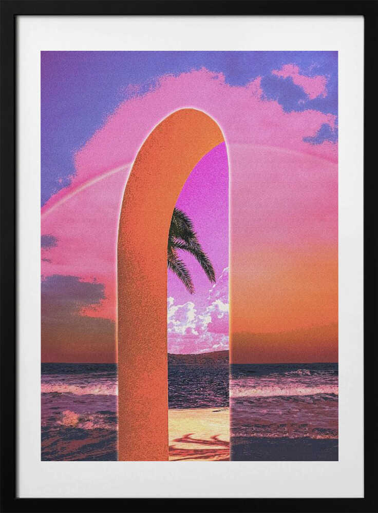 Pink Sky Beach Archway, arte de CosmoZach con marco
