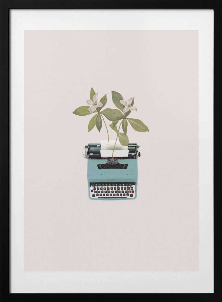Floral Typewriter Dreams, arte de Frida Floral Studio con marco