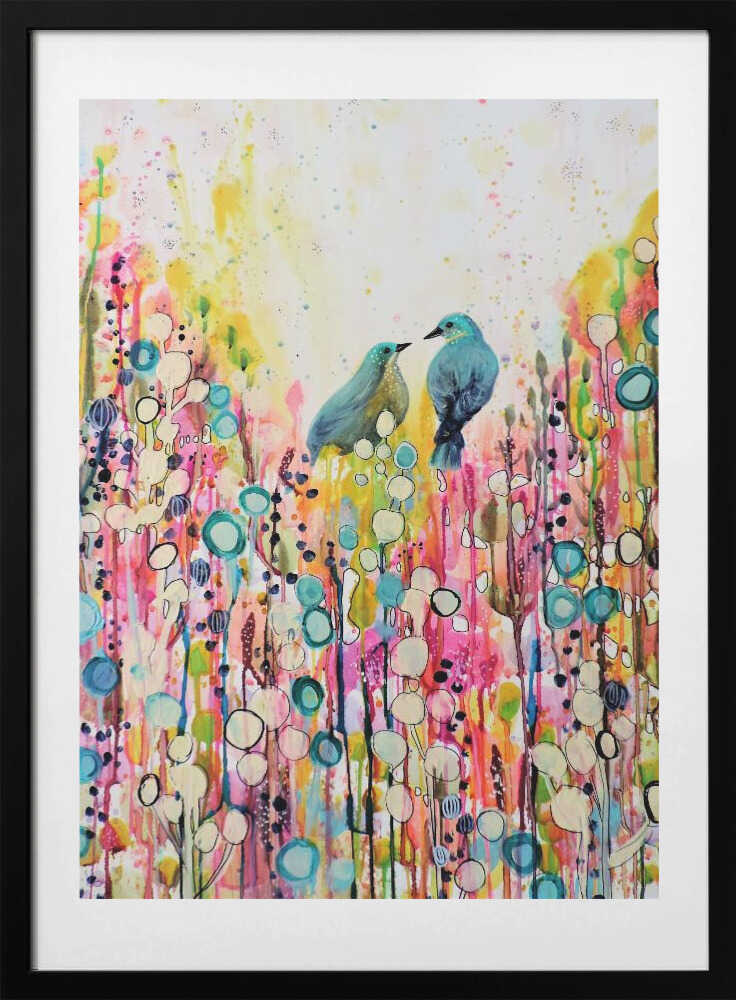 Dreamy Garden Birds, arte de Sylvie Demers con marco