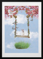 Whimsical Rabbit Swing, arte de Sue Skellern con marco