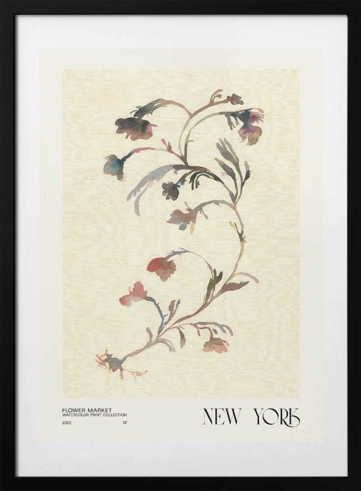 Watercolor print collection. Flower market - New York, arte de NKTN con marco