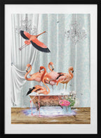 A flurry of Flamingos &amp; Bubbles, arte de Sue Skellern con marco