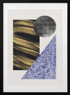 Modern Gold Blue Shapes, arte de Little Dean con marco