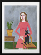 Woman and Her Black Cat, arte de Sharyn Bursic con marco
