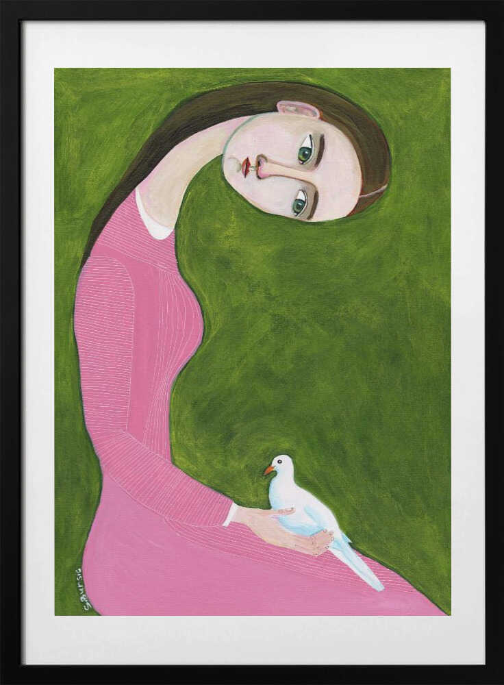 Calm Woman Holding Dove, arte de Sharyn Bursic con marco