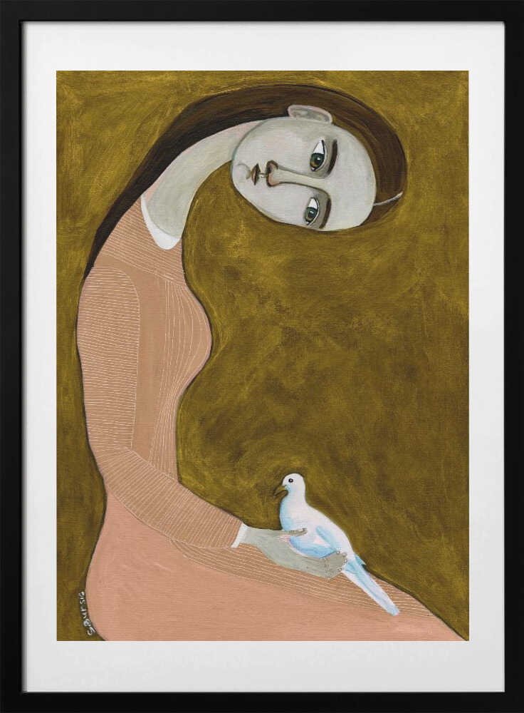 Serene Woman and Dove, arte de Sharyn Bursic con marco