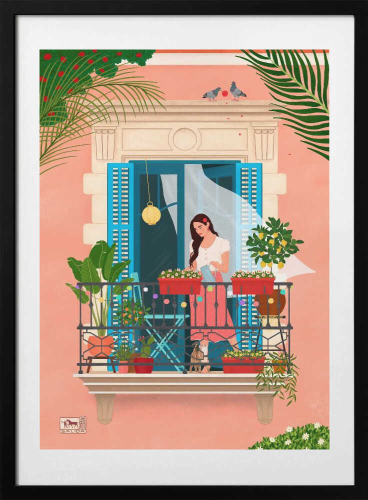 Mediterranean Balcony Garden, arte de Petra Holíková con marco