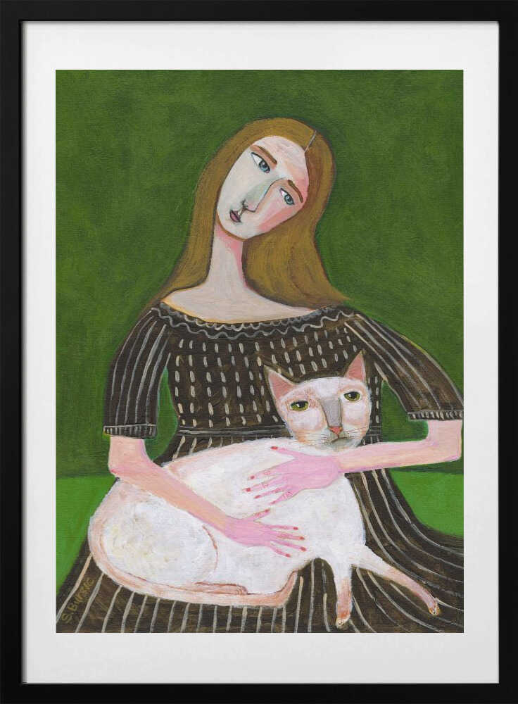 Woman Holding Cat, arte de Sharyn Bursic con marco