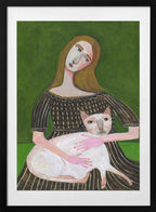 Woman Holding Cat, arte de Sharyn Bursic con marco
