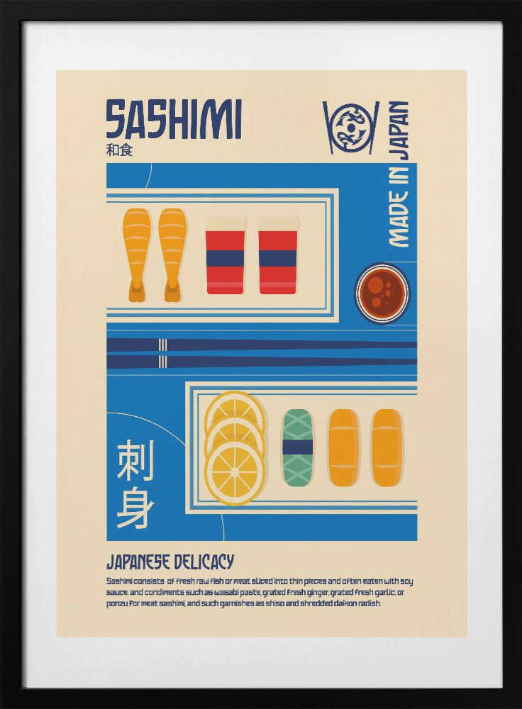 Japanese Sashimi Delicacy, arte de Retrodrome con marco