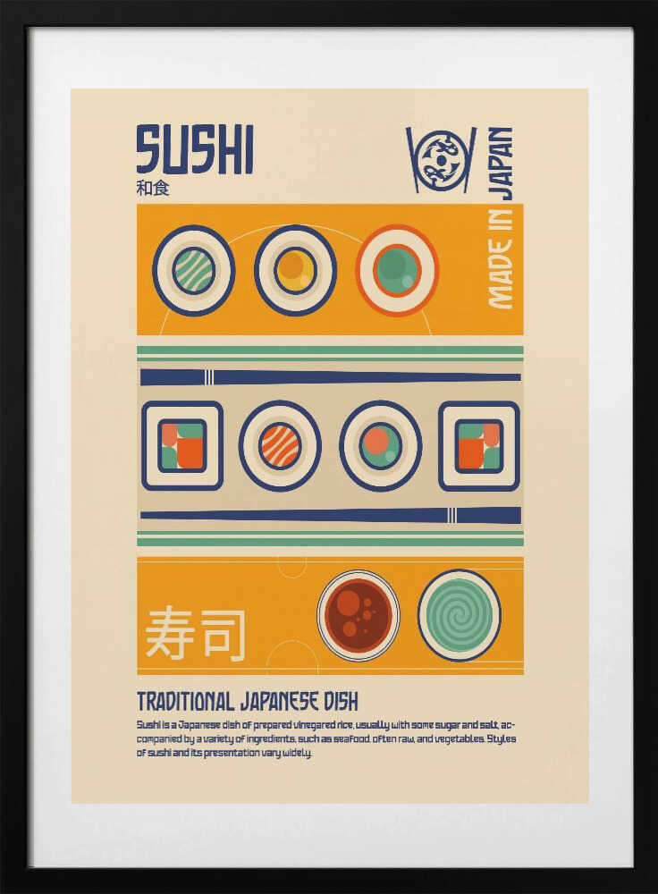 Sushi Japanese Food Print, arte de Retrodrome con marco