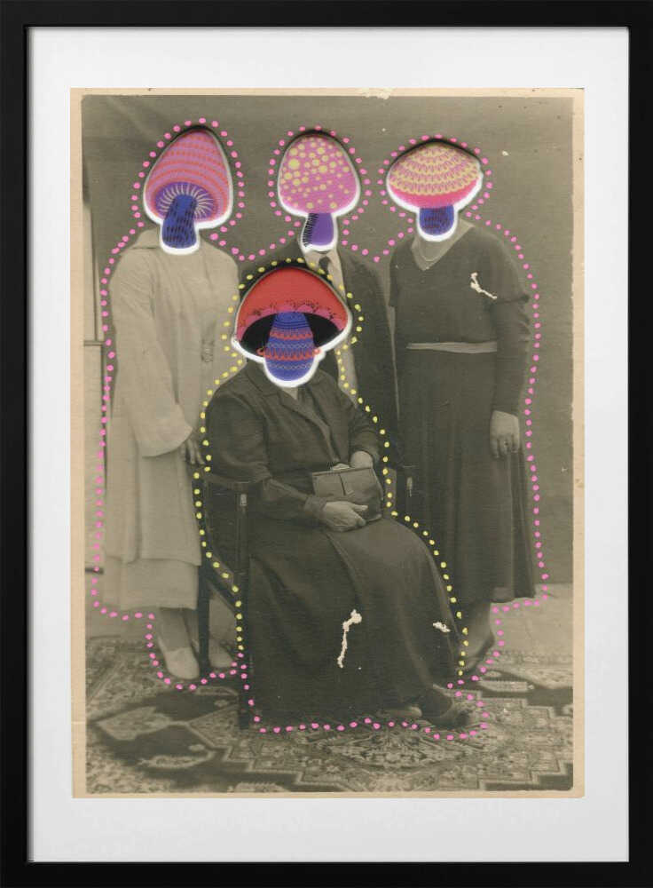 Surreal Mushroom Family, arte de Naomi Vona con marco