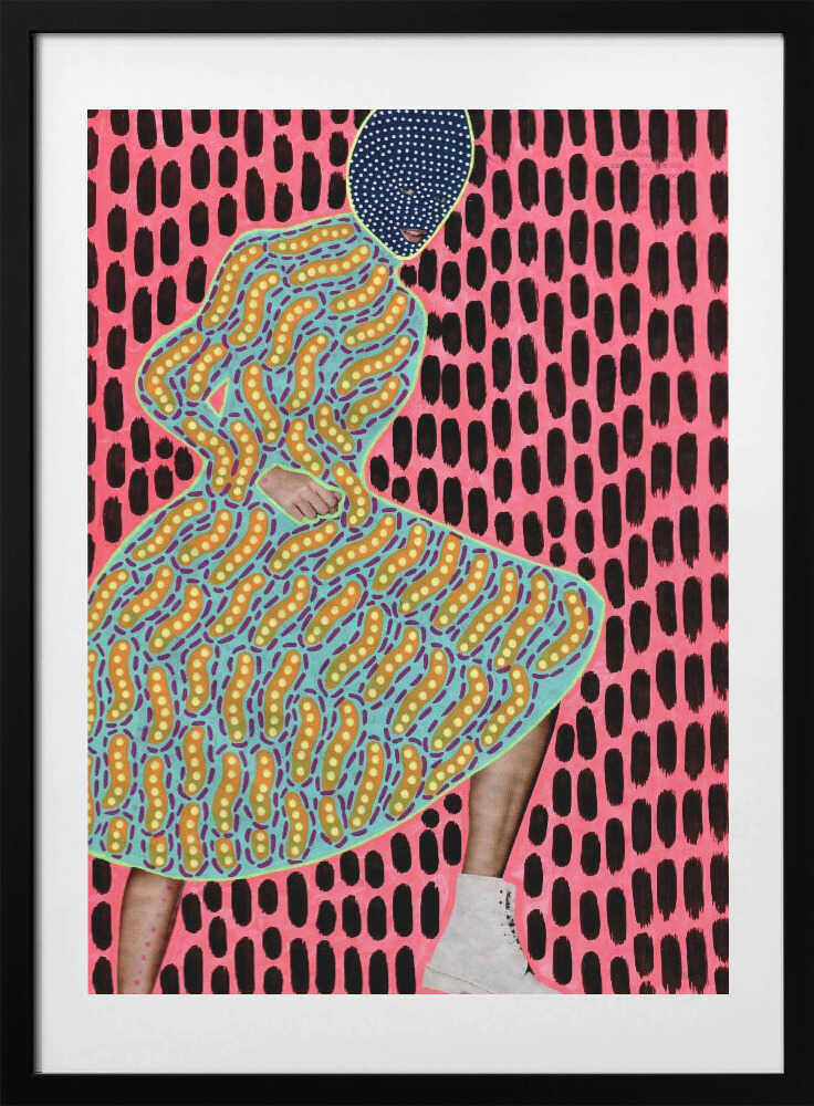 Vibrant Masked Woman, arte de Naomi Vona con marco