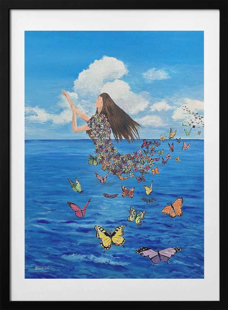 Ocean Butterfly Transformation, arte de Tom Blood con marco