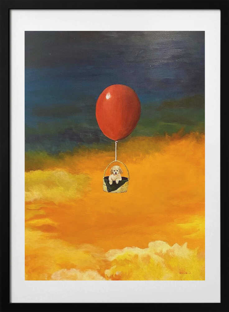Flying Puppy Balloon, arte de Tom Blood con marco