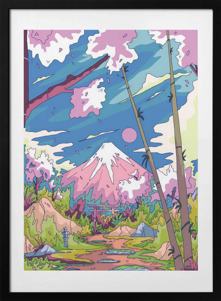 Mount Fuji Cherry Path, arte de Stephen Wade con marco