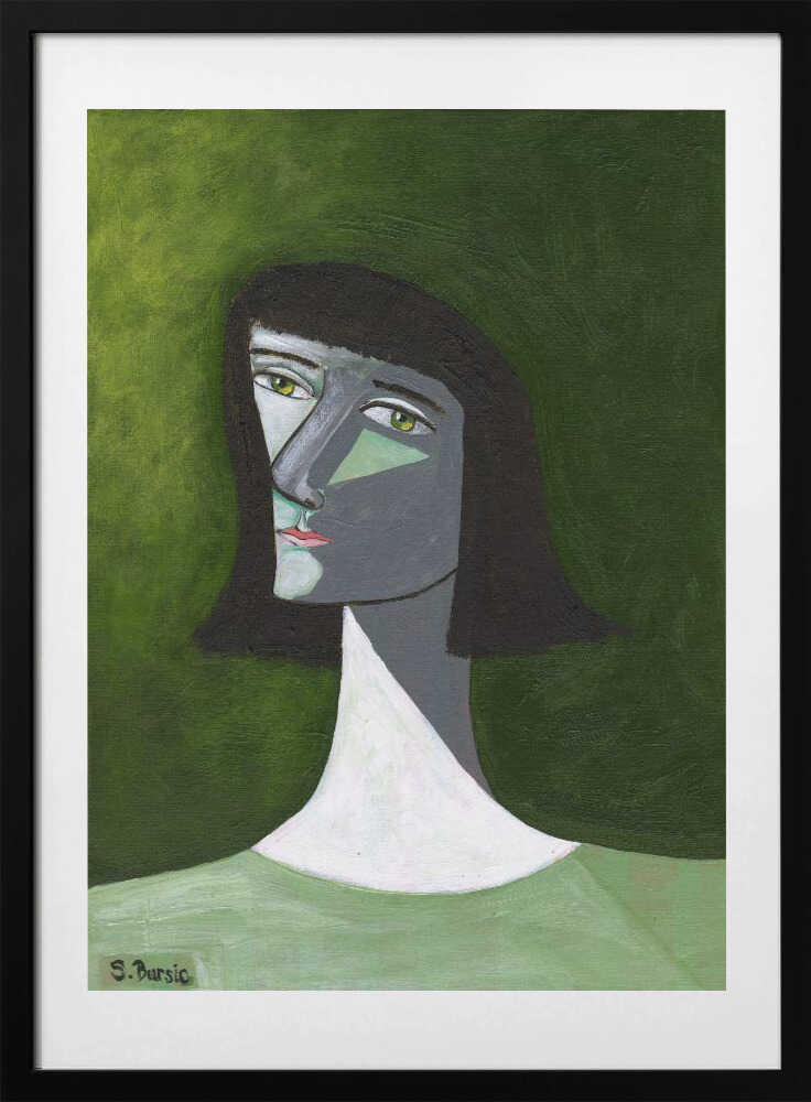 Enigmatic Green Woman, arte de Sharyn Bursic con marco