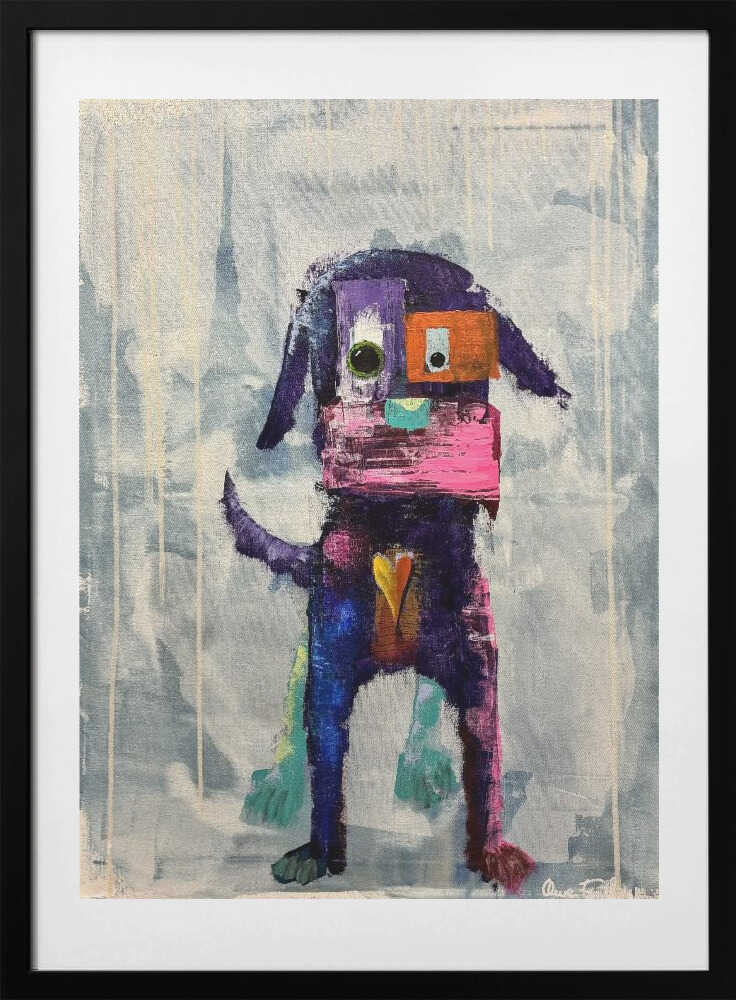 Colorful Abstract Dog, arte de Owe Emfestav con marco